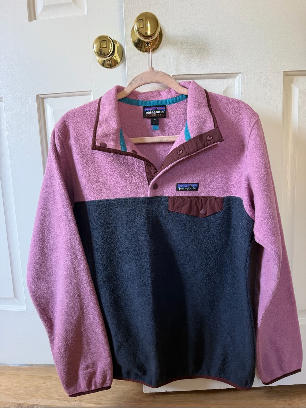Patagonia Pink and Navy Fleece Pullover